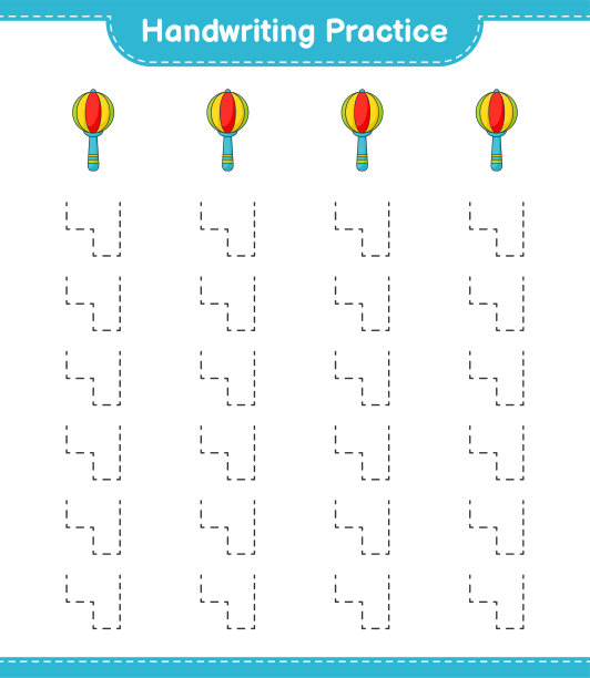 书法练习。描摹婴儿拨浪鼓的线条。教育儿童游戏，可打印的工作表，矢量插图图片下载