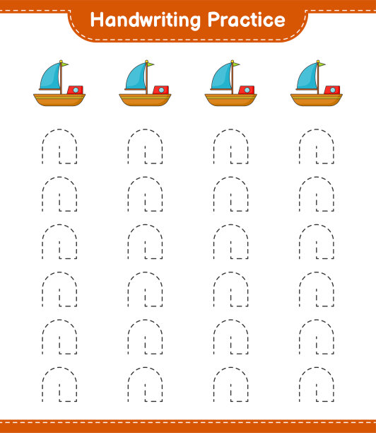 书法练习。船的追踪线。教育儿童游戏，可打印的工作表，矢量插图图片下载