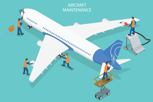 飞机维修的三维等距平面矢量概念图图片下载