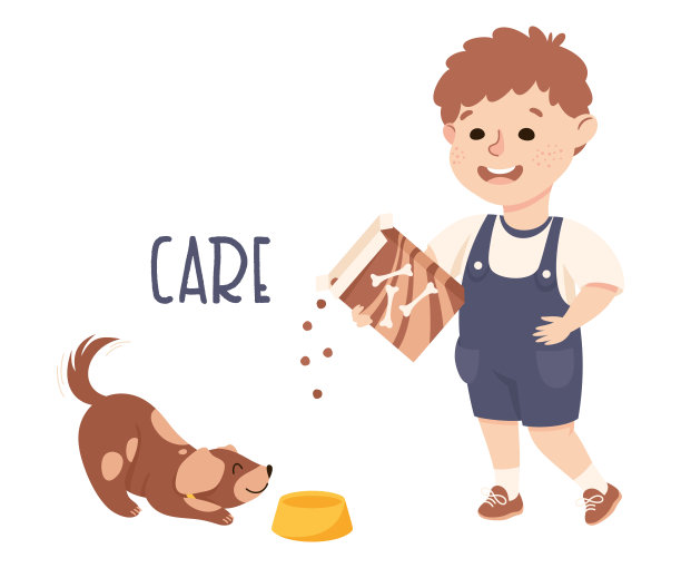 小男孩喂狗宠物关心家养动物病媒插图图片下载