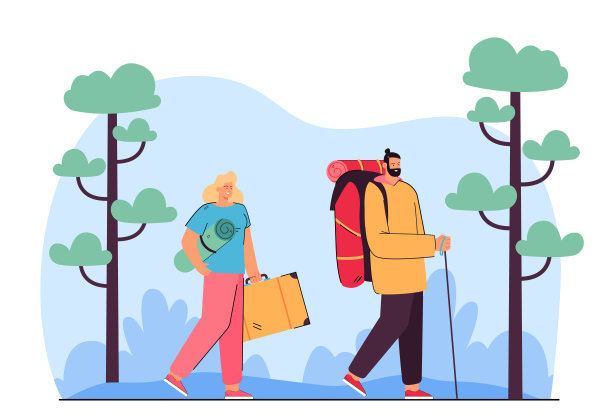 男人和女人背着背包在山上和森林里旅行图片下载