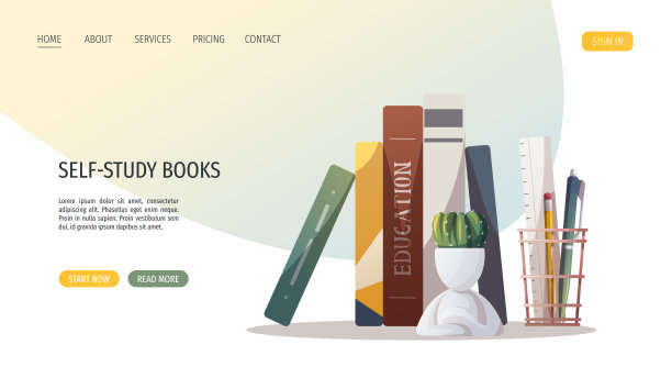 书籍，室内植物，写作用具。学校，学习，培训，教育，电子学习，教程和课程。图片下载