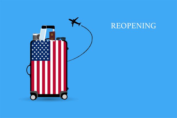 在covid-19大流行后重新开放美国飞机旅行。图片下载