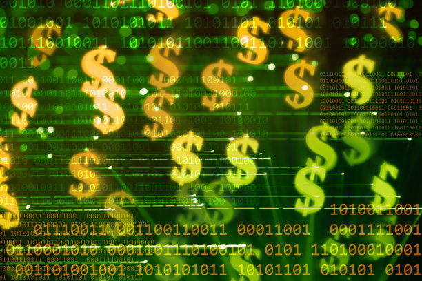 金融技术-带有美元符号的二进制代码背景图片下载