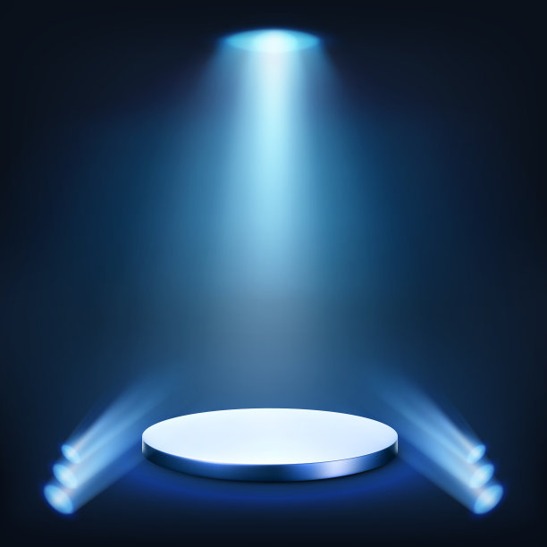闪亮的聚光灯和蓝色的空景象。优雅的推广设计模板。工作室或舞台背景图片下载