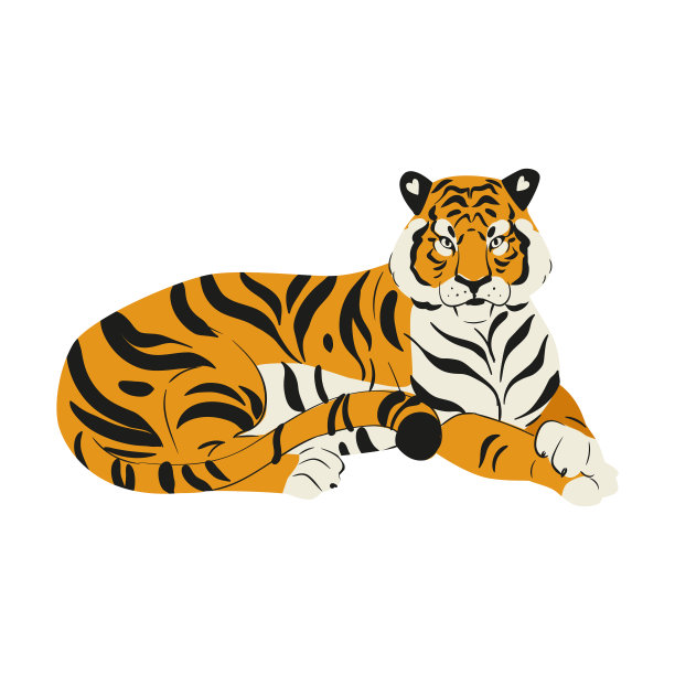 东北虎孤立地躺在白色背景下。矢量老虎侧面视图。濒危动物图片下载