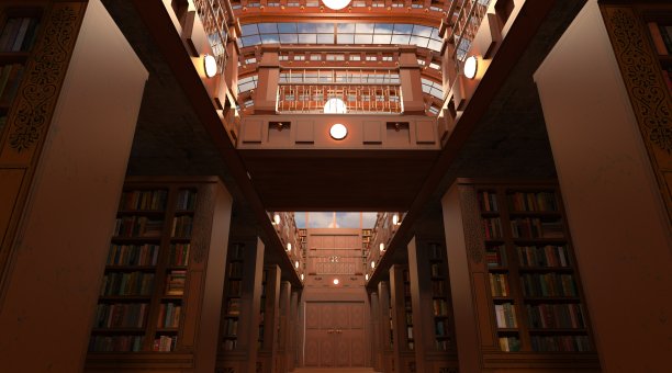 旧图书馆室内三维插图图片下载