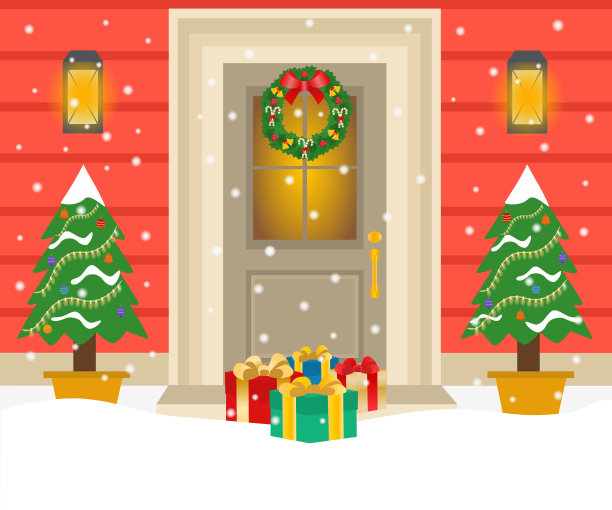 为圣诞节装饰的房子门。圣诞快乐，新年快乐素材图片