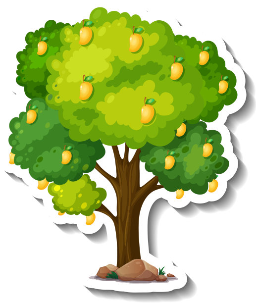 白色背景上的芒果树贴纸图片下载