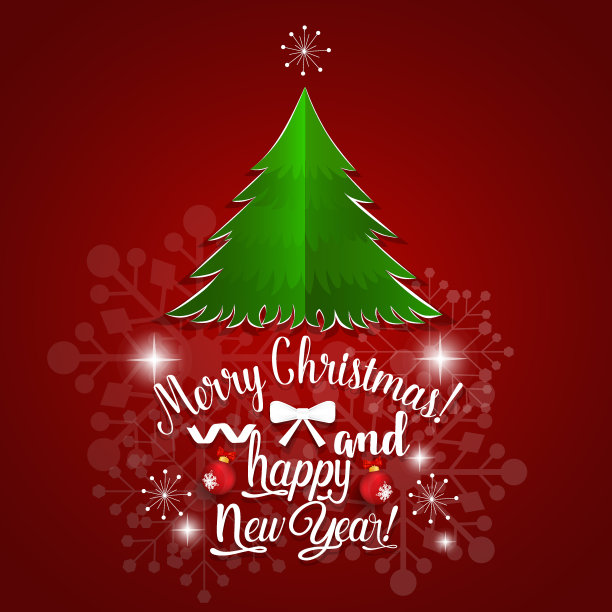 圣诞贺卡。圣诞快乐和新年快乐的字母与圣诞树，矢量插图图片下载
