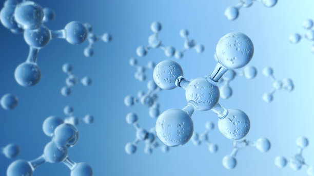 三维渲染分子结构，臭氧，氢和氧图片下载