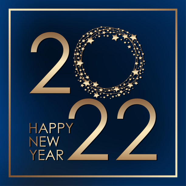 2022年新年快乐金色文字贺卡蓝色背景，日历，邀请。矢量插图。图片下载