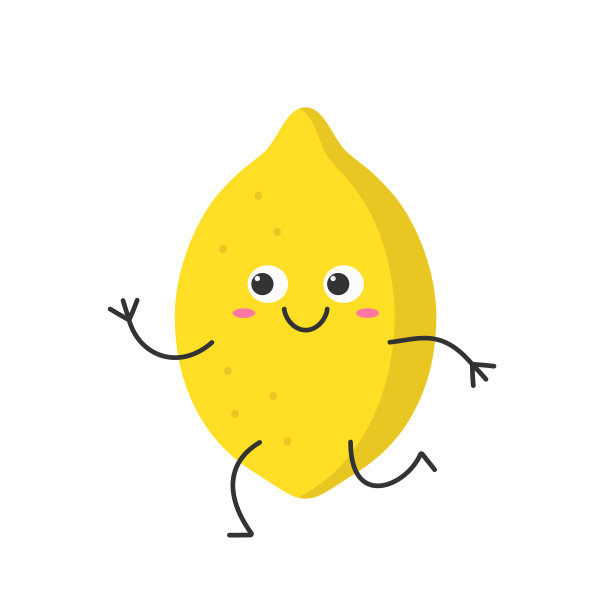 柠檬运行可爱有趣的人物卡通情绪喜悦快乐笑脸图标明亮多汁的水果矢量插图。图片下载