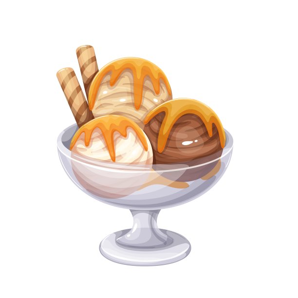 用玻璃碗盛有配料的球形冰淇淋图片下载