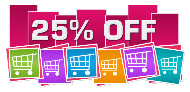 折扣百分之二十五的粉红色彩色广场购物车底部图片下载