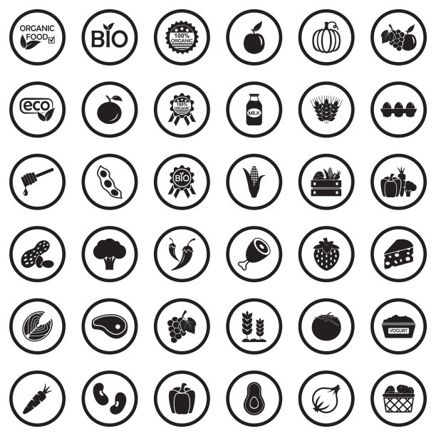 有机食品的图标。圆形黑色平面设计。矢量插图。图片下载