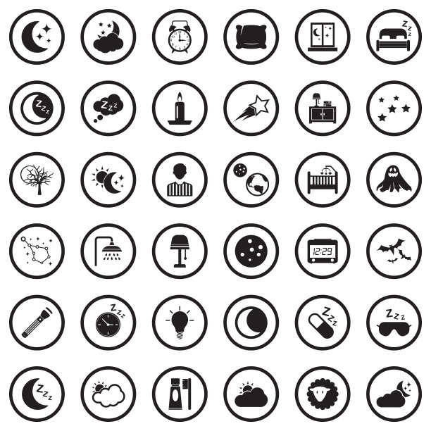 晚上图标。圆形黑色平面设计。矢量插图。图片下载