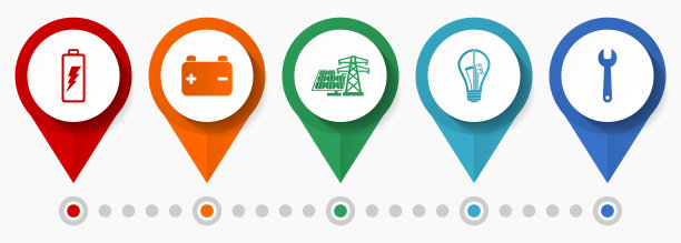 电力，电力和能源概念矢量图标集，平面设计指针，信息图表模板图片下载