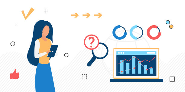 财务指标旁边是女商人，公司经济分析。图片下载