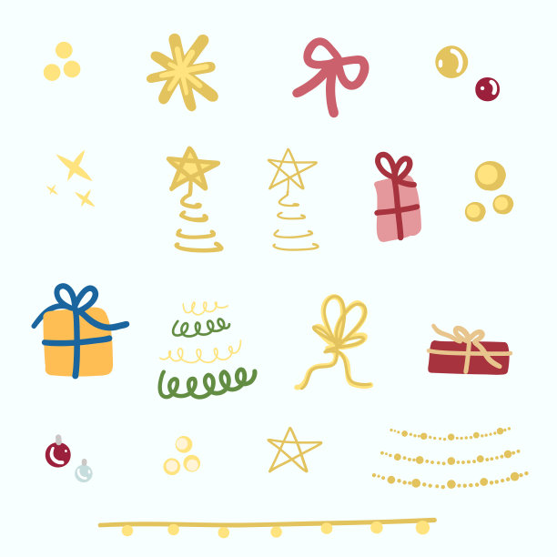 圣诞树装饰饰品。涂鸦风格的圣诞节图形。图片下载