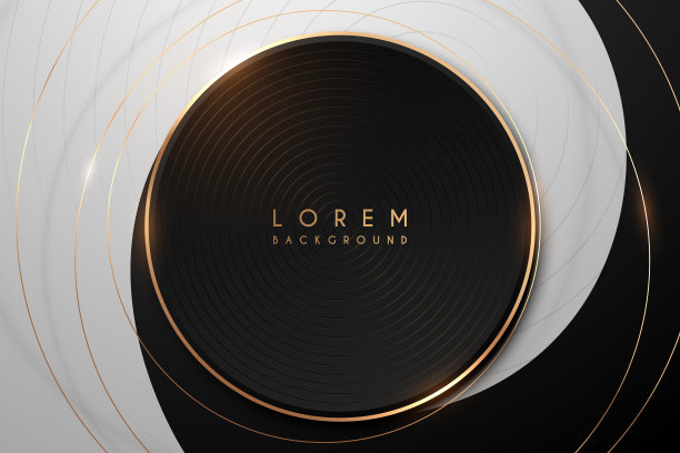 抽象的黑色和白色圆形背景与金色线条图片下载
