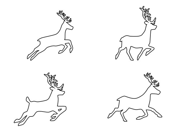 一套剪影鹿孤立在白色的背景。矢量图图片下载