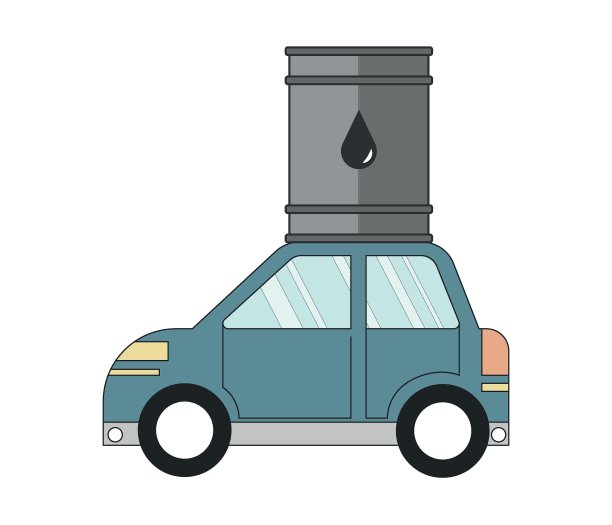 汽车上的油桶。油价上涨。可编辑的矢量。图片下载