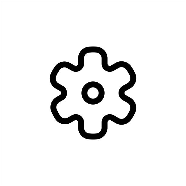齿轮线图标在黑色，平坦的风格，孤立在白色的背景。工作的概念。机制概述商标。机器的象征。对于应用程序，图形设计，Web，网站，UI，用户体验。向量EPS 10图片下载