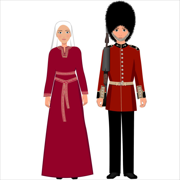 身穿英国民族服装的男女矢量图图片下载