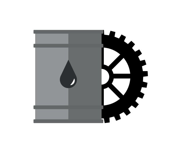 油桶齿轮标志矢量设计。行业概念图标标志。平面设计元素。矢量插图。图片下载