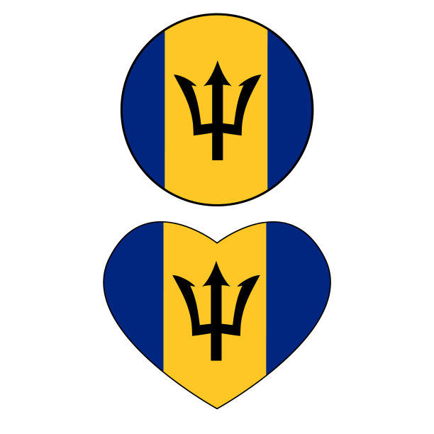 按钮标志巴巴多斯。心形旗帜向量巴巴多斯在白色的背景。平的风格。图片下载