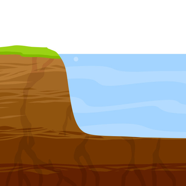 水岸边。横断面为陆地。湖底湖岸。生态和地质。平的卡通插图图片下载