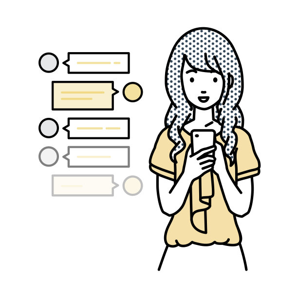 一名女性穿着休闲的工作风格，喜欢通过社交网络聊天，站在那里看着手里的智能手机图片下载