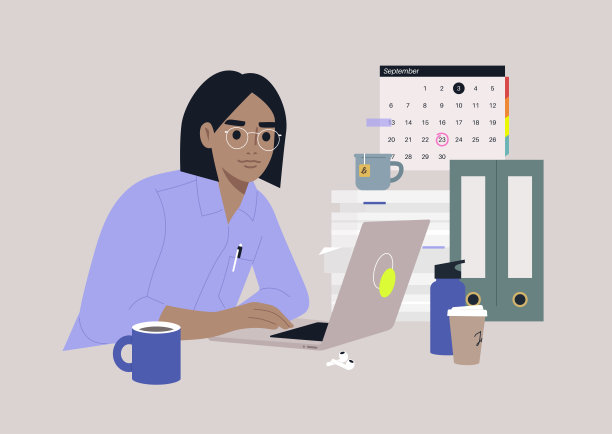 一个年轻的女性角色专注于她们的工作，工作场所的场景，日常生活图片下载