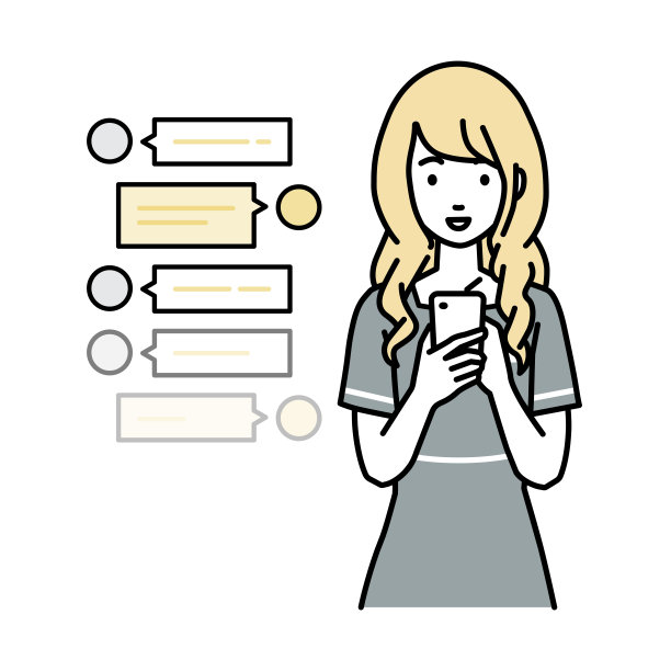 一位美学家女士站在一边，看着手里的智能手机，享受着通过社交网络聊天的交流图片下载