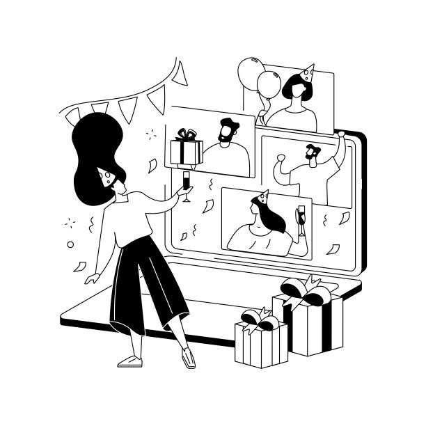 在线生日派对抽象概念矢量插图。图片下载