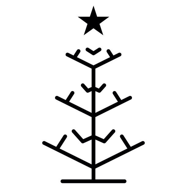 圣诞树轮廓图标，矢量简单线符号。新年快乐派对设计图片下载