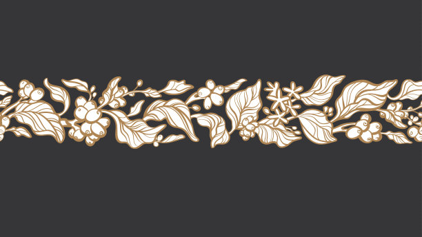 咖啡条，轮廓树矢量无缝模式图片下载