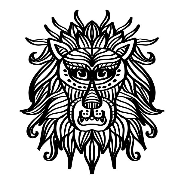 狮子曼荼罗艺术手绘插图。图片下载