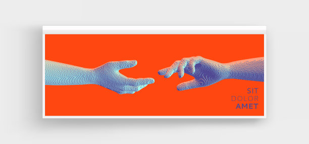 手伸向对方。人际关系、相聚或伙伴关系的概念。像素数据集艺术。3 d矢量插图。可用于广告，营销或展示。图片下载