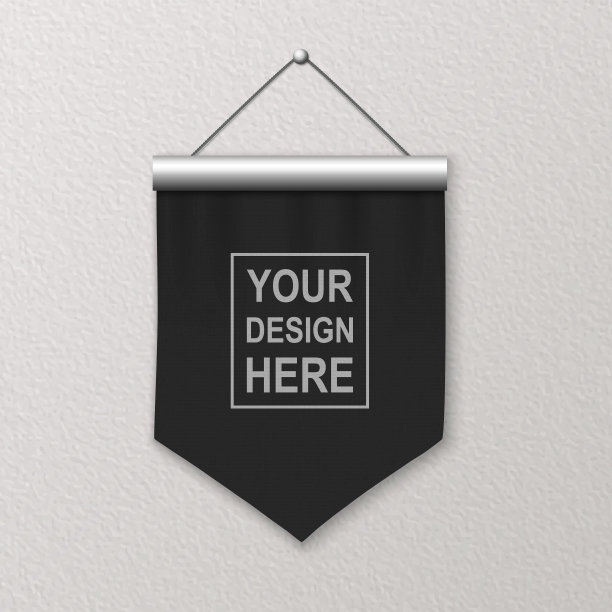矢量3d现实空白黑色三角旗墙挂，设计模板，模型。亚麻布三角旗特写纹理墙。空织物旗帜，广告帆布旗帜图片下载