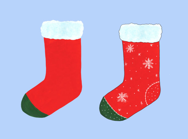 圣诞老人的传统节日红绿袜子。圣诞节的象征。图标。用于设计明信片、标签、包装。图片下载