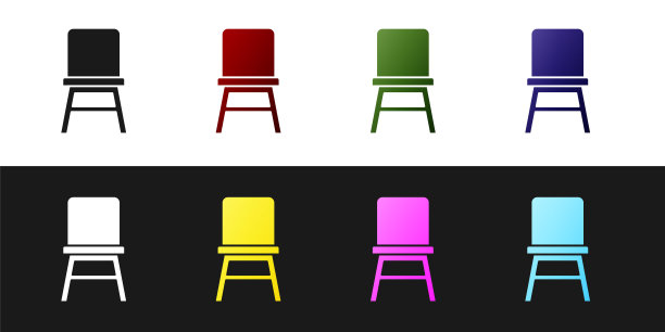 设置椅子图标隔离在黑色和白色的背景。向量图片下载