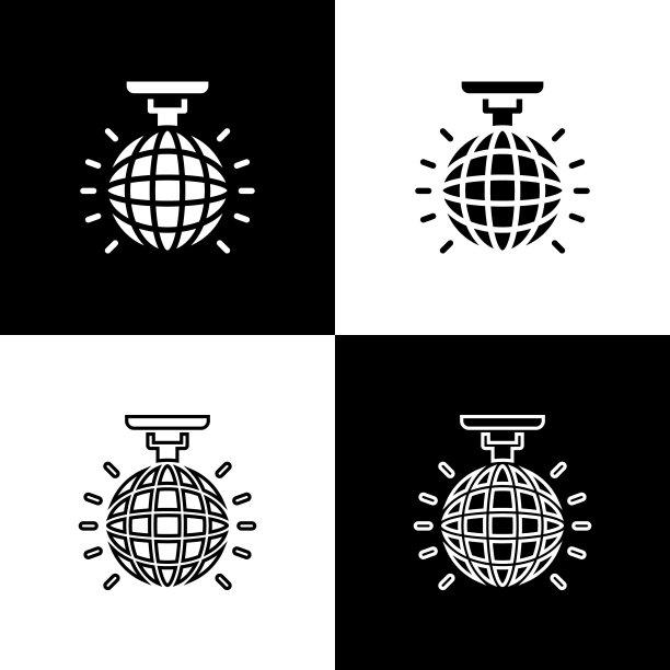 设置迪斯科球图标隔离在黑色和白色背景。向量图片下载