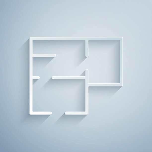 剪纸房屋计划图标孤立在灰色背景。纸艺术风格。向量图片下载