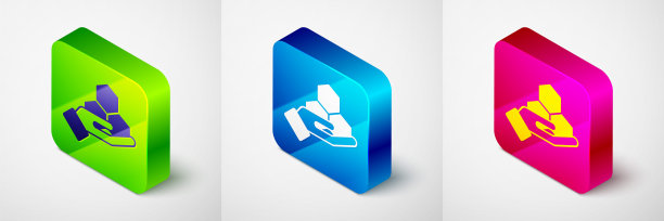 等距蜂窝和手图标隔离在灰色背景。蜂蜜细胞的象征。甜蜜的天然食品。方形按钮。向量图片下载