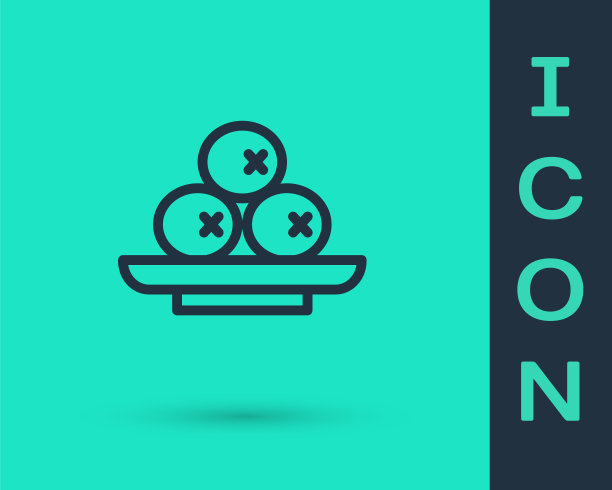 黑色线橄榄在盘子图标孤立在绿色背景。向量图片下载