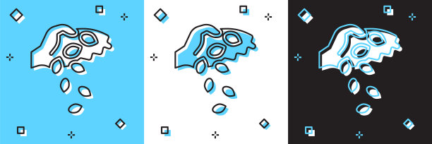 设置种子的一个特定的植物图标孤立在蓝色和白色，黑色的背景。向量图片下载