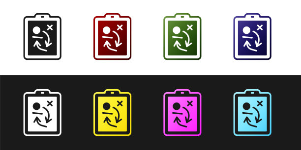 在黑白背景上设置独立的规划策略概念图标。曲棍球杯的队形和战术。向量图片下载