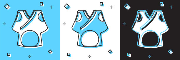 设置和服图标孤立在蓝色和白色，黑色的背景。日本人穿着民族服装和服。亚洲传统服装。向量图片下载
